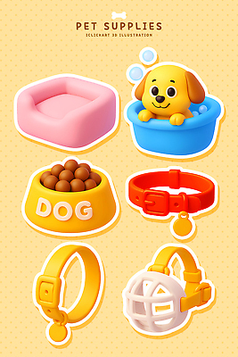 PSD 동물 편집이미지 디자인 컬러 목걸이 주택 반려동물 장난감 귀여움 침대 강아지 먹이 오브젝트 편집3D 가구 컨셉 장신구 건물 3D 개 파일형식