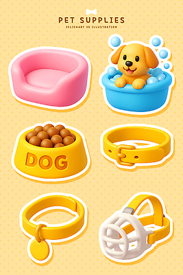 PSD 편집이미지 디자인 컬러 물놀이 반려동물 침대 강아지 오브젝트 목줄 편집3D 반려용품 동물 가구 놀이 3D 개 파일형식