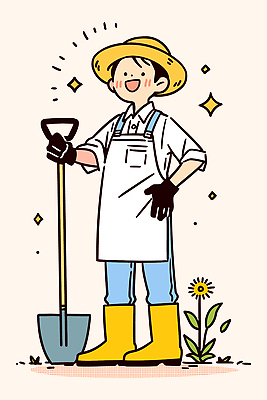 모자 손 꽃 행복 농업 일러스트 모션 자연 작업복 웃음 풍경 일상 농작물 정원 경작 농사 작업 농부 삽 목가 국내일러스트 AI파일 식물 직업 잡화 옷 감정 산업 표정 라이프 신체부위 생태계 파일형식 벡터