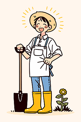 식물 캐릭터 모자 농업 일러스트 자연 생명 해바라기 웃음 야외 일상 농작물 정원 농사 기쁨 수확 농부 삽 원예 국내일러스트 AI파일 직업 잡화 꽃 감정 산업 표정 취미 라이프 생태계 파일형식 벡터