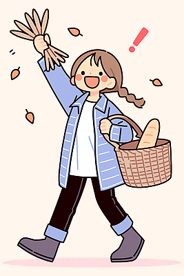 나무 사계절 감정 일러스트 모션 자연 나뭇잎 웃음 풍경 소녀 바구니 걷기 기쁨 탐험 가을 즐거움 친환경 밝은색 국내일러스트 AI파일 식물 계절 여자 어린이 잎 표정 환경 생태계 파일형식 벡터