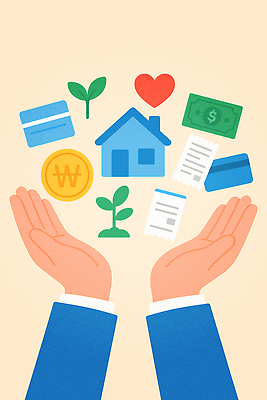 식물 손 상징 돈 일러스트 가정 미래 주택 관리 금융 경제 성장 재산 계획 편안함 투자 결제 수익 재정 국내일러스트 AI파일 카드프레임 컨셉 비즈니스 프레임 건물 신체부위 감각 파일형식 벡터