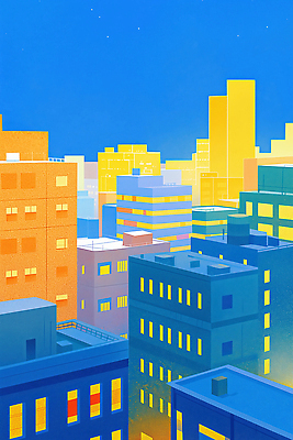 JPG 컬러 야경 일러스트 창문 모션 하늘 조명 거리 풍경 건물 빛 도시 도심 저녁 높이 모던 삭막함 색감 국내일러스트 AI일러스트 AI콘텐츠 건축물 야간 파일형식 풍경_경치