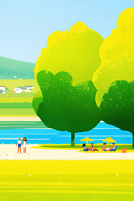 JPG 나무 호수 여행 일러스트 가족 모션 자연 놀이 휴식 풍경 잔디 여러명 취미 여름 친구 햇빛 소풍 강가 편안함 탈의실 국내일러스트 AI일러스트 AI콘텐츠 식물 계절 다수 컨셉 관계 사람 강 태양 야외활동 감각 생태계 파일형식