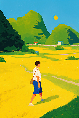 JPG 여행 일러스트 자연 하늘 산 풍경 일상 여름 파란색 햇빛 평화 노을 고요 산책 산책로 농촌 시골 오후 국내일러스트 AI일러스트 AI콘텐츠 자연요소 계절 길 컬러 컨셉 휴식 라이프 태양 생태계 파일형식