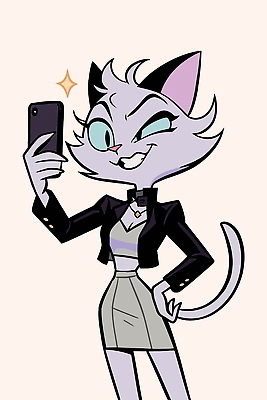 캐릭터 옷 포즈 일러스트 털 미소 스마트폰 귀여움 촬영 고양이 매력적 표현 자신감 셀프카메라 즐거움 스타일 세련 국내일러스트 AI파일 감정 컨셉 포유류 표정 핸드폰 스마트기기 반려동물 사진촬영 파일형식 벡터