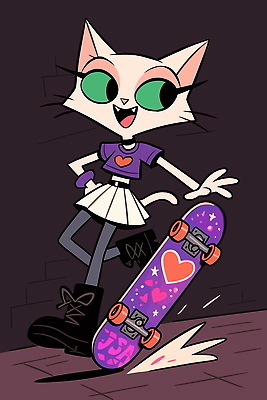 동물 캐릭터 디자인 티셔츠 일러스트 놀이 치마 운동 보라색 고양이 활발 하트 스케이트보드 유머 즐거움 고양이캐릭터 흥미 스타일 액티비티 국내일러스트 AI파일 모양 감정 컬러 동물캐릭터 컨셉 셔츠 포유류 하의 건강 반려동물 보드_스포츠 파일형식 벡터