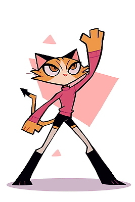 캐릭터 디자인 옷 여자 컬러 포즈 백그라운드 일러스트 고양이 힘 활발 표현 자신감 아티스트 자아 창의성 스타일 국내일러스트 AI파일 직업 감정 컨셉 포유류 사람 반려동물 파일형식 벡터