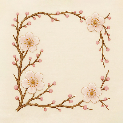 JPG 편집이미지 디자인 꽃 예술 백그라운드 패턴 프레임 장식 봄 벚꽃 자수 봉오리 수공예 뷰티풀 편집실사 AI포토 AI콘텐츠 식물 계절 무늬 공예 CG 파일형식