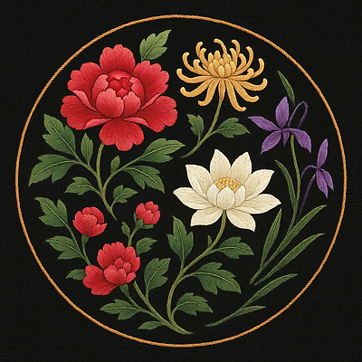 JPG 식물 편집이미지 전통 디자인 꽃 예술 컬러 백그라운드 장식 표현 공예 자수 조화 구성 뷰티풀 편집실사 AI포토 AI콘텐츠 취미 CG 파일형식