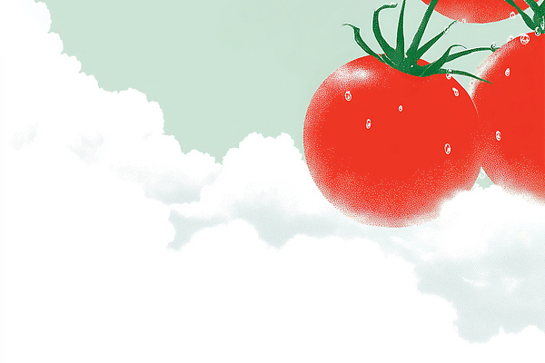 JPG 식물 구름 농업 토마토 채소 일러스트 자연 하늘 건강 풍경 빨간색 농작물 환경 수확 성장 신선 맛 화사함 비타민 신선도 국내일러스트 AI일러스트 AI콘텐츠 자연요소 산업 컬러 컨셉 생태계 영양소 파일형식