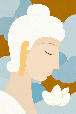 JPG 모양 예술 상징 컬러 프로포즈 일러스트 자연 생명 연꽃 미소 평화 고요 명상 그림 부처 신성 조화 단순화된 뷰티풀 국내일러스트 AI일러스트 AI콘텐츠 꽃 컨셉 불교 표정 생태계 파일형식