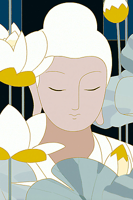 JPG 꽃 감정 컬러 잎 불교 일러스트 자연 연꽃 평화 공백 표현 명상 그림 부처 부드러움 조화 뷰티풀 국내일러스트 AI일러스트 AI콘텐츠 식물 종교 컨셉 감각 생태계 파일형식