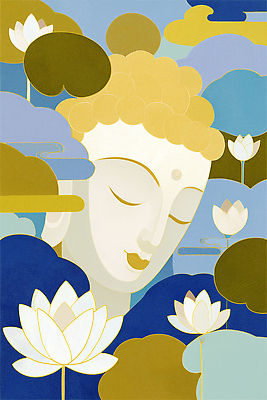 JPG 구름 감정 예술 컬러 일러스트 자연 연꽃 미소 평화 명상 그림 부처 부드러움 조화 뷰티풀 색감 영감 테마 국내일러스트 AI일러스트 AI콘텐츠 자연요소 꽃 컨셉 불교 표정 감각 생태계 파일형식