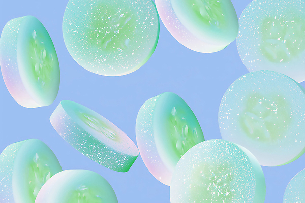 JPG 웰빙 음식 컬러 조각 백그라운드 다이어트 채소 일러스트 자연 오이 건강 요리 여름 파란색 샐러드 촉촉함 신선 수분 비타민 국내일러스트 AI일러스트 AI콘텐츠 계절 젖음 생태계 영양소 파일형식