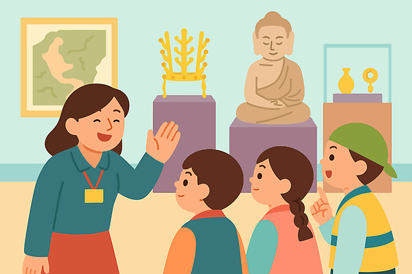 교육 문화 어린이 일러스트 모션 유물 이야기 설명 학습 교사 공간 교양 탐험 체험 그룹 박물관 관람 전시품 흥미 국내일러스트 AI파일 직업 전통 컨셉 사람 전시 파일형식 벡터