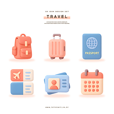 PSD 아이콘 디자인 여행 그래프 비행기 3D아이콘 여행가방 달력 출발 여권 정리 기획 백팩 신분증 준비물 컨셉 가방 항공교통 대중교통 증명서 파일형식