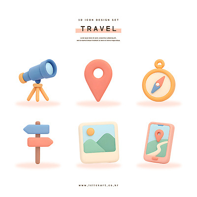 PSD 아이콘 디자인 예술 컬러 여행 지도 그래픽 3D아이콘 3D 망원경 나침반 여행용품 방향표지판 여행준비 디지털아트 표지판 디지털합성 오브젝트 준비 파일형식