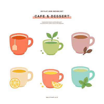 아이콘 디자인 커피 음료 컬러 디저트 그래픽 컵 카페 차 민트 레몬티 아기자기 2D아이콘 AI파일 식기 음식 컨셉 상점 허브 파일형식 벡터