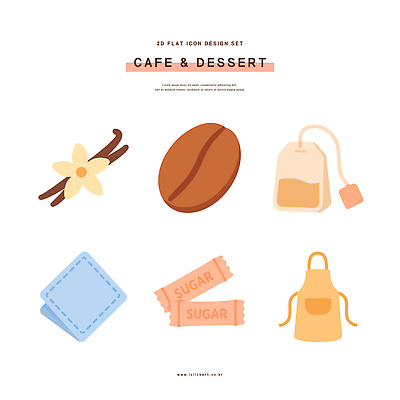 아이콘 디자인 커피 음료 디저트 그래픽 세트 앞치마 카페 플랫 달콤 설탕 티백 바닐라 2D아이콘 AI파일 음식 차_음료 상점 맛 파일형식 벡터