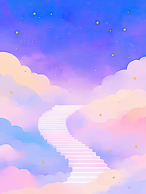 JPG 구름 분홍색 컬러 일러스트 자연 하늘 풍경 빛 평화 계단 보라색 꿈 저녁 상승 공상 환영 조화 별빛 뷰티풀 환상 국내일러스트 AI일러스트 AI콘텐츠 자연요소 별 컨셉 야간 생태계 파일형식
