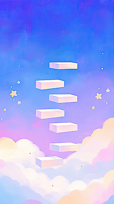 JPG 구름 디자인 감정 별 컬러 일러스트 하늘 풍경 계단 희망 꿈 순수 상승 화사함 뷰티풀 상상력 창의성 국내일러스트 AI일러스트 AI콘텐츠 자연요소 컨셉 파일형식