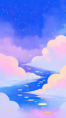 JPG 구름 예술 분홍색 컬러 일러스트 자연 하늘 풍경 그래픽 물 파란색 반짝임 평화 수면 장면 조화 별빛 뷰티풀 몽환 그라디언트 국내일러스트 AI일러스트 AI콘텐츠 자연요소 별 컨셉 모션 빛 생태계 파일형식