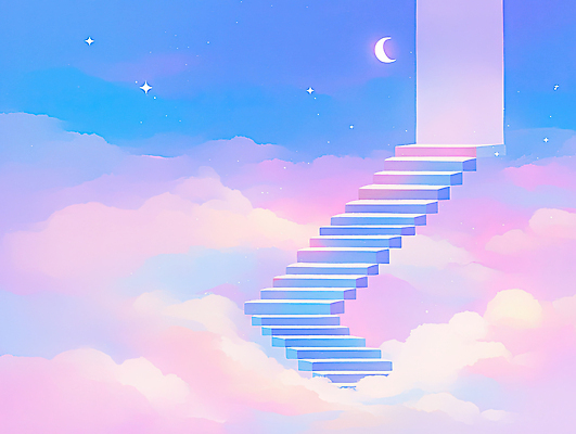 JPG 구름 별 백그라운드 일러스트 자연 하늘 창조 풍경 계단 꿈 달 야간 신비 높이 그림 마법 조화 뷰티풀 상상력 색감 국내일러스트 AI일러스트 AI콘텐츠 자연요소 컨셉 생태계 파일형식