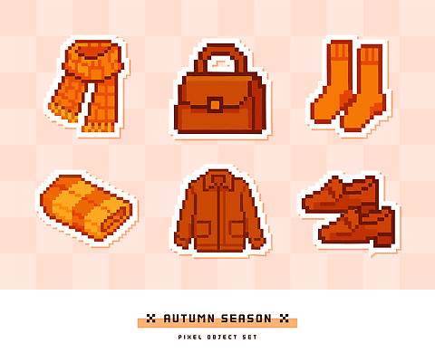 디자인 옷 패션 컬러 신발 가방 일러스트 장신구 양말 따뜻함 그래픽 주황색 스카프 코트 가을 담요 그림 테마 픽셀 스타일 국내일러스트 AI파일 잡화 계절 목도리 외투 파일형식 벡터