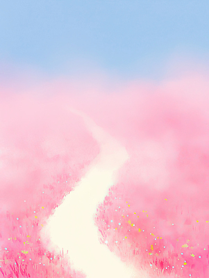 JPG 계절 꽃 길 분홍색 꽃밭 일러스트 자연 하늘 생명 풍경 초원 햇빛 맑음 봄 조화 길찾기 흐림 뷰티풀 풍요 국내일러스트 AI일러스트 AI콘텐츠 식물 컬러 컨셉 날씨 태양 생태계 파일형식