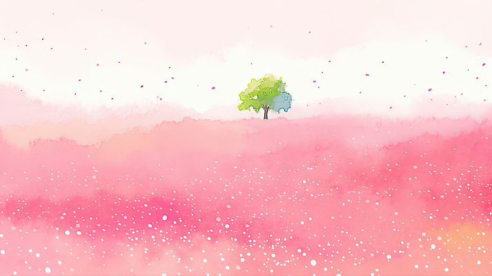 JPG 나무 꽃잎 여유 예술 분홍색 컬러 일러스트 자연 풍경 일상 햇빛 평화 고요 물감 땅 감성 조화 뷰티풀 국내일러스트 AI일러스트 AI콘텐츠 식물 꽃 감정 컨셉 라이프 태양 미술도구 생태계 파일형식