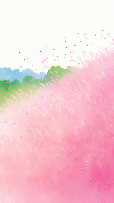 JPG 꽃잎 꽃 감정 분홍색 컬러 일러스트 자연 하늘 바람 풍경 잔디 초원 여름 산책 편안함 부드러움 뷰티풀 경관 국내일러스트 AI일러스트 AI콘텐츠 자연요소 식물 계절 날씨 휴식 감각 생태계 파일형식