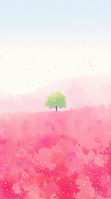 JPG 나무 꽃 예술 분홍색 컬러 꽃밭 일러스트 자연 생명 수채화 풍경 초원 초록색 평화 봄 그림 조화 뷰티풀 풍경화 차분 국내일러스트 AI일러스트 AI콘텐츠 식물 계절 컨셉 생태계 파일형식