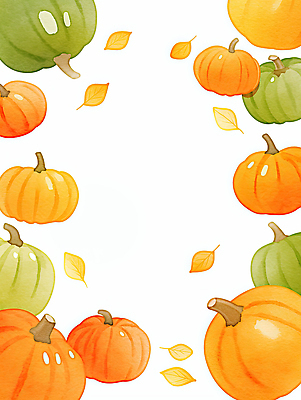 JPG 식물 디자인 계절 예술 컬러 백그라운드 낙엽 일러스트 자연 호박 수채화 프레임 따뜻함 장식 농작물 디지털 수확 가을 편안함 색채 국내일러스트 AI일러스트 AI콘텐츠 잎 농업 채소 감각 생태계 파일형식