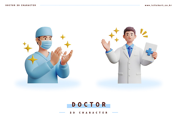 PSD 편집이미지 캐릭터 의학 친절 건강 병원 치료 3D 환자 간호사 의료진 의사 손뼉 소통 편집3D 직업 컨셉 디지털합성 파일형식