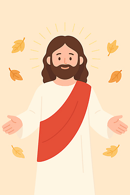 전통 옷 종교 상징 포즈 백그라운드 일러스트 하늘 나뭇잎 따뜻함 관리 미소 사람 평화 성경 가을 예수 축복 부드러움 환영 국내일러스트 AI파일 계절 컨셉 잎 종교용품 표정 신_종교 감각 파일형식 벡터