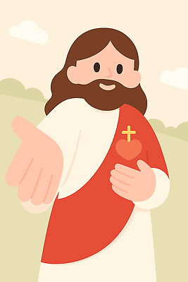 캐릭터 전통 손 감정 종교 일러스트 자연 사랑 미소 평화 심장 예수 메시지 축복 그림 초대 부드러움 포용 국내일러스트 AI파일 컨셉 표정 신체부위 장기_의학 신_종교 감각 생태계 파일형식 벡터