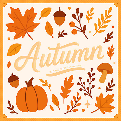 식물 디자인 계절 예술 컬러 단풍 일러스트 자연 호박 나뭇잎 풍경 장식 버섯 수확 가을 분위기 도토리 색채 창의성 국내일러스트 AI파일 컨셉 잎 농업 채소 견과류 생태계 파일형식 벡터