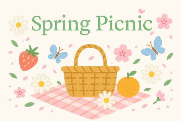 PSD 꽃 행복 분홍색 나비 백그라운드 과일 일러스트 가족 자연 친구 소풍 노란색 바구니 봄 즐거움 준비 Picnic Strawberry Orange 국내일러스트 식물 계절 감정 컬러 곤충 관계 야외활동 생태계 파일형식