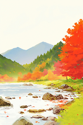 JPG 나무 컬러 여행 단풍 일러스트 자연 휴식 산 한국 풍경 강 가을 돌_바위 시골 시세 조화 풍경화 전경 산맥 국내일러스트 AI일러스트 AI콘텐츠 식물 계절 아시아 컨셉 잎 금융 그림 생태계 파일형식 탑뷰