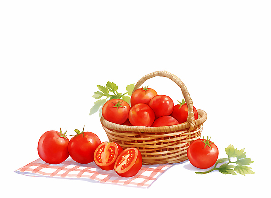 JPG 토마토 채소 일러스트 재료 자연 식탁 디저트 건강 요리 장식 빨간색 여름 농작물 바구니 샐러드 수확 신선 맛 유기농 슬라이스 국내일러스트 AI일러스트 AI콘텐츠 웰빙 계절 음식 컬러 컨셉 농업 탁자 생태계 파일형식