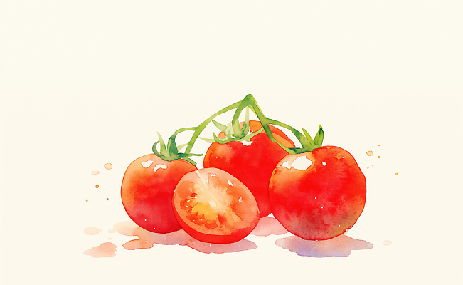 JPG 농업 토마토 채소 과일 일러스트 재료 자연 탁자 건강 요리 장식 빨간색 여름 수확 신선 맛 비타민 국내일러스트 AI일러스트 AI콘텐츠 영양군 계절 산업 컬러 가구 컨셉 경상북도 생태계 영양소 파일형식