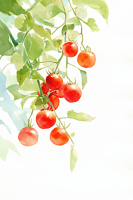 JPG 식물 열매 농업 토마토 채소 일러스트 자연 가지 건강 초록색 여름 햇빛 농장 수확 성장 신선 소중 유기농 원예 국내일러스트 AI일러스트 AI콘텐츠 웰빙 계절 산업 컬러 컨셉 취미 태양 생태계 파일형식