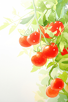 JPG 식물 잎 토마토 채소 과일 일러스트 자연 생명 빨간색 여름 농작물 농장 정원 농사 수확 시골 신선 원예 비타민 국내일러스트 AI일러스트 AI콘텐츠 계절 컬러 농업 취미 생태계 영양소 파일형식