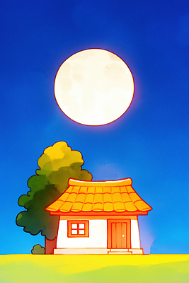 JPG 전통 전통문화 고건축 일러스트 자연 하늘 조명 주택 한국 풍경 평화 고요 보름달 농촌 야간 풍경화 국내일러스트 AI일러스트 AI콘텐츠 자연요소 건축물 아시아 문화 컨셉 건물 달 시골 그림 생태계 파일형식