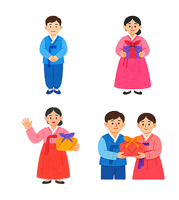PSD 전통 옷 여자 남자 행복 문화 일러스트 가족 한국 선물 사랑 미소 이벤트 친구 추석 축제 기쁨 한복 교류 소통 국내일러스트 한국전통 명절 감정 아시아 컨셉 관계 표정 사람 전통의상 파일형식