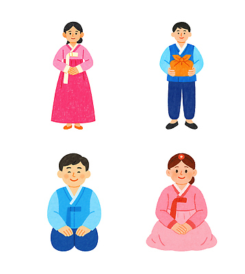 PSD 캐릭터 한국문화 전통 옷 명절 행복 문화 일러스트 기념 한국 선물 소녀 소년 세트 추석 축제 기쁨 전통의상 한복 스타일 국내일러스트 동양문화 한국전통 여자 기념일 남자 감정 아시아 어린이 파일형식