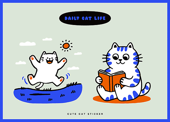 동물 캐릭터 여유 컬러 스티커 일러스트 모션 자연 놀이 웃음 풍경 초원 일상 책 독서 운동 햇빛 귀여움 고양이 즐거움 역할 국내일러스트 AI파일 감정 컨셉 포유류 표정 건강 라이프 반려동물 태양 생태계 파일형식 벡터