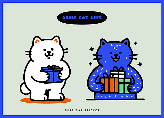 동물 캐릭터 행복 컬러 스티커 일러스트 새로움 선물 사랑 일상 장식 반려동물 귀여움 고양이 기쁨 표현 즐거움 독창 아기자기 국내일러스트 AI파일 감정 컨셉 포유류 라이프 파일형식 벡터