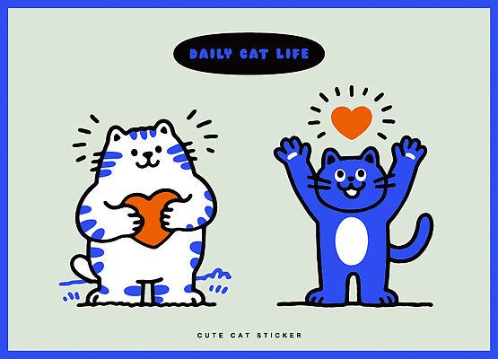 동물 캐릭터 행복 스티커 일러스트 모션 사랑 일상 파란색 친구 귀여움 고양이 줄무늬 기쁨 하트 표현 즐거움 그림 장면 국내일러스트 AI파일 모양 감정 컬러 컨셉 무늬 포유류 관계 라이프 반려동물 파일형식 벡터